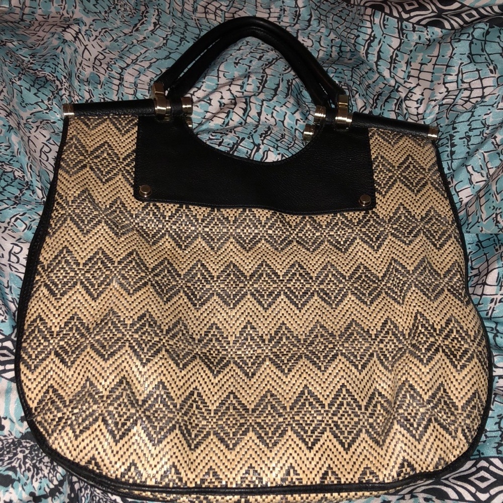 Banana Republic Leather & Wicker Tote Bag
